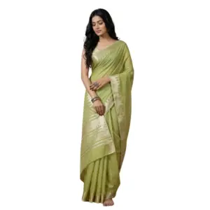 Women's Cotton Printed Saree with Blouse – Light Green