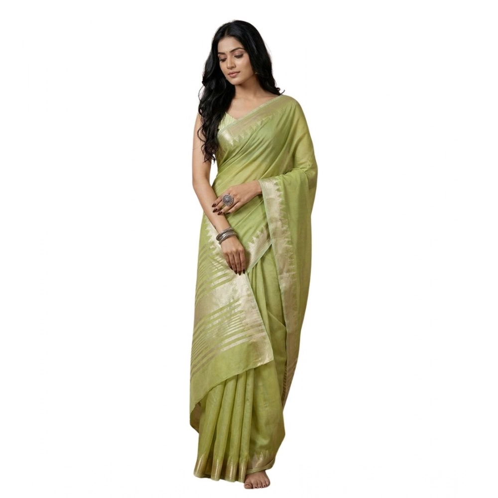 Women's Cotton Printed Saree with Blouse – Light Green