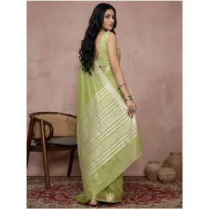 Women's Cotton Printed Saree with Blouse – Light Green