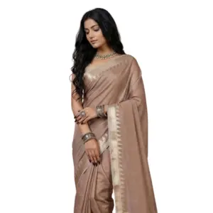 Women's Cotton Printed Saree with Blouse – Beige