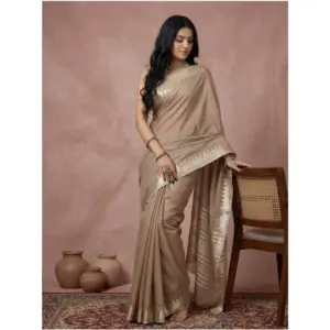 Women's Cotton Printed Saree with Blouse – Beige