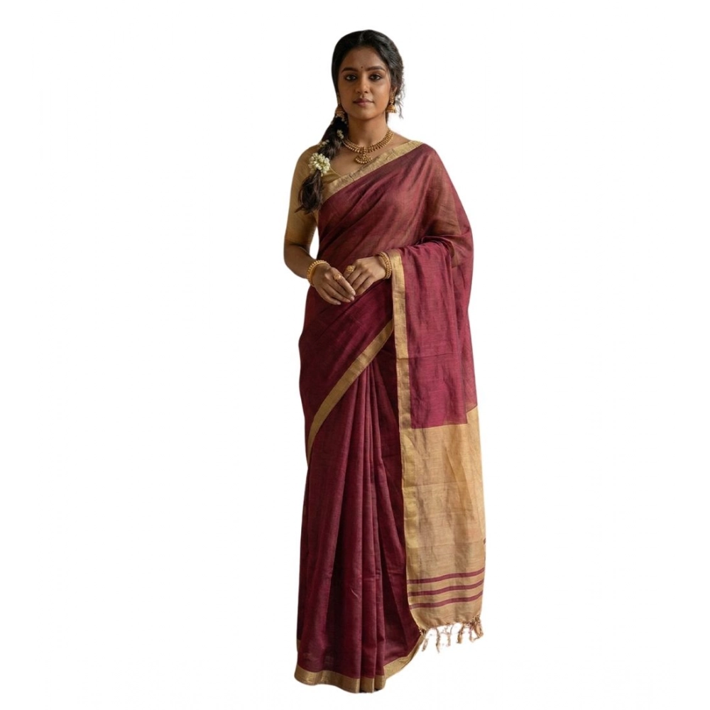 Women's Cotton Printed Saree with Blouse – Wine
