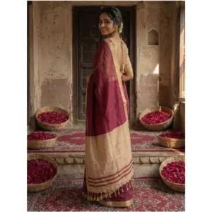 Women's Cotton Printed Saree with Blouse – Wine