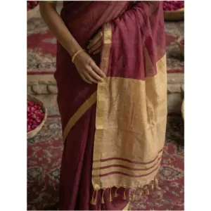Women's Cotton Printed Saree with Blouse – Wine