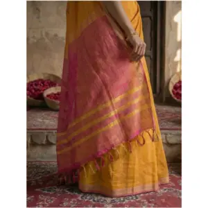 Women's Cotton Printed Saree with Blouse – Yellow