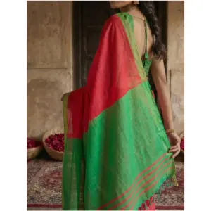 Women's Cotton Printed Saree with Blouse – Red
