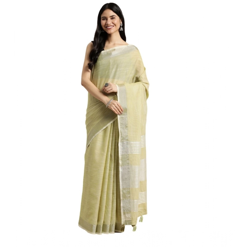 Women's Linen Cotton Printed Saree with Blouse – Olive Green