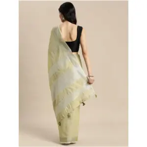Women's Linen Cotton Printed Saree with Blouse – Olive Green