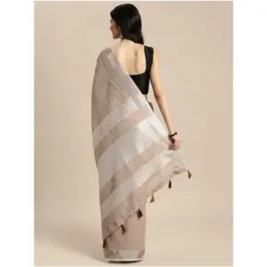 Women's Linen Cotton Printed Saree with Blouse – Beige