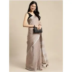 Women's Linen Cotton Printed Saree with Blouse – Beige