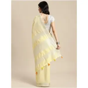 Women's Linen Cotton Printed Saree with Blouse – Yellow
