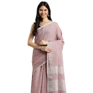 Women's Linen Cotton Printed Saree with Blouse – Purple