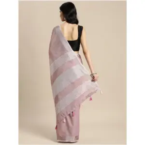Women's Linen Cotton Printed Saree with Blouse – Purple