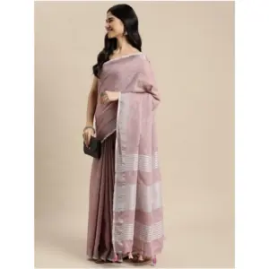 Women's Linen Cotton Printed Saree with Blouse – Purple
