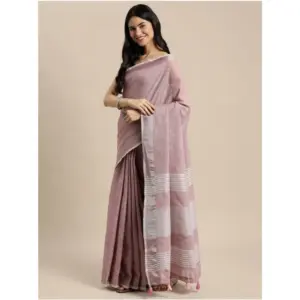 Women's Linen Cotton Printed Saree with Blouse – Purple
