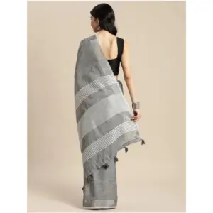 Women's Linen Cotton Printed Saree with Blouse – Dark Grey