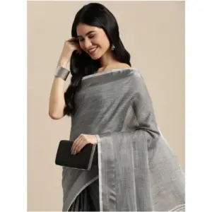 Women's Linen Cotton Printed Saree with Blouse – Dark Grey