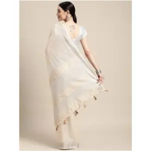 Women's Linen Cotton Printed Saree with Blouse – Cream