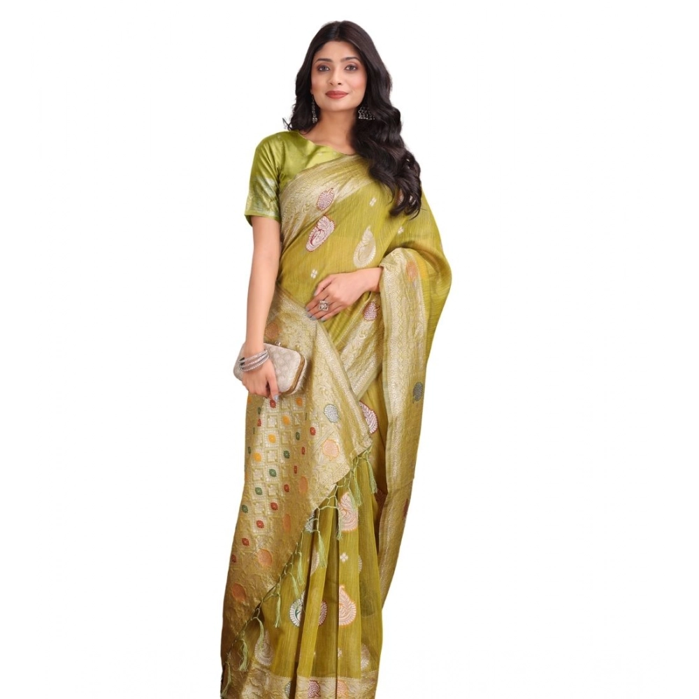 Women's Linen Cotton Printed Saree with Blouse – Mustrad