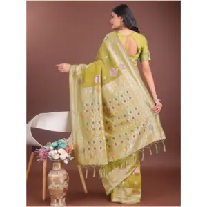 Women's Linen Cotton Printed Saree with Blouse – Mustrad