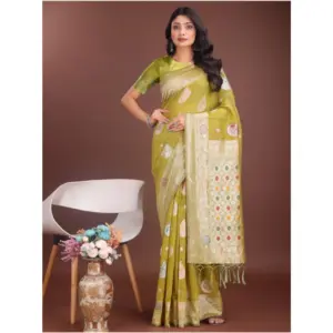 Women's Linen Cotton Printed Saree with Blouse – Mustrad