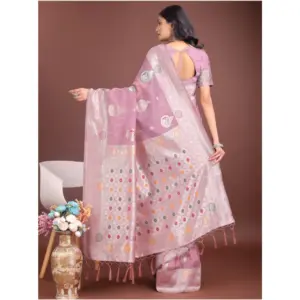 Women's Linen Cotton Printed Saree with Blouse – Purple