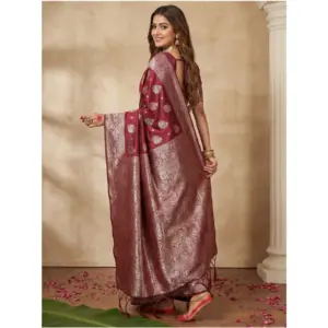 Women's Silk Blend Printed Saree with Blouse – Maroon