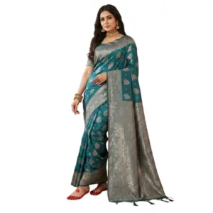 Women's Silk Blend Printed Saree with Blouse – Sea Green