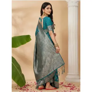 Women's Silk Blend Printed Saree with Blouse – Sea Green