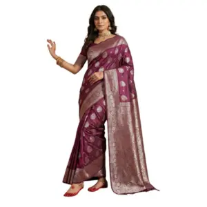 Women's Silk Blend Printed Saree with Blouse – Purple