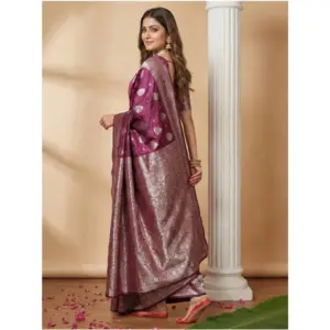 Women's Silk Blend Printed Saree with Blouse – Purple