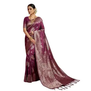 Women's Silk Blend Printed Saree with Blouse – Purple