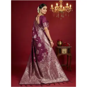 Women's Silk Blend Printed Saree with Blouse – Purple