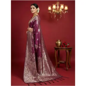 Women's Silk Blend Printed Saree with Blouse – Purple