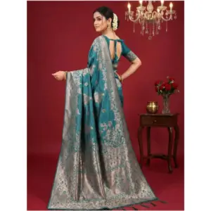 Women's Silk Blend Printed Saree with Blouse – Sea Green