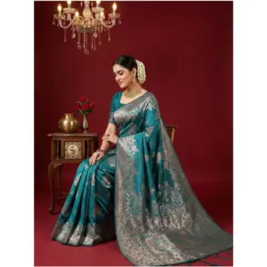 Women's Silk Blend Printed Saree with Blouse – Sea Green