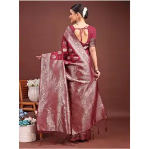 Women's Banarasi Silk Printed Saree with Blouse – Maroon