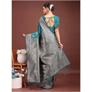 Women's Banarasi Silk Printed Saree with Blouse – Sea Green