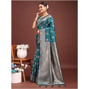 Women's Banarasi Silk Printed Saree with Blouse – Sea Green