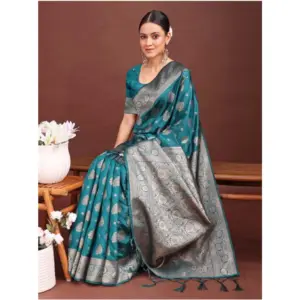 Women's Banarasi Silk Printed Saree with Blouse – Sea Green