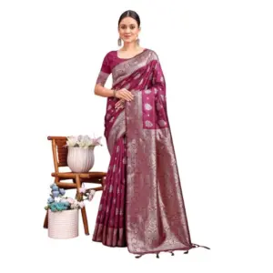 Women's Banarasi Silk Printed Saree with Blouse – Purple