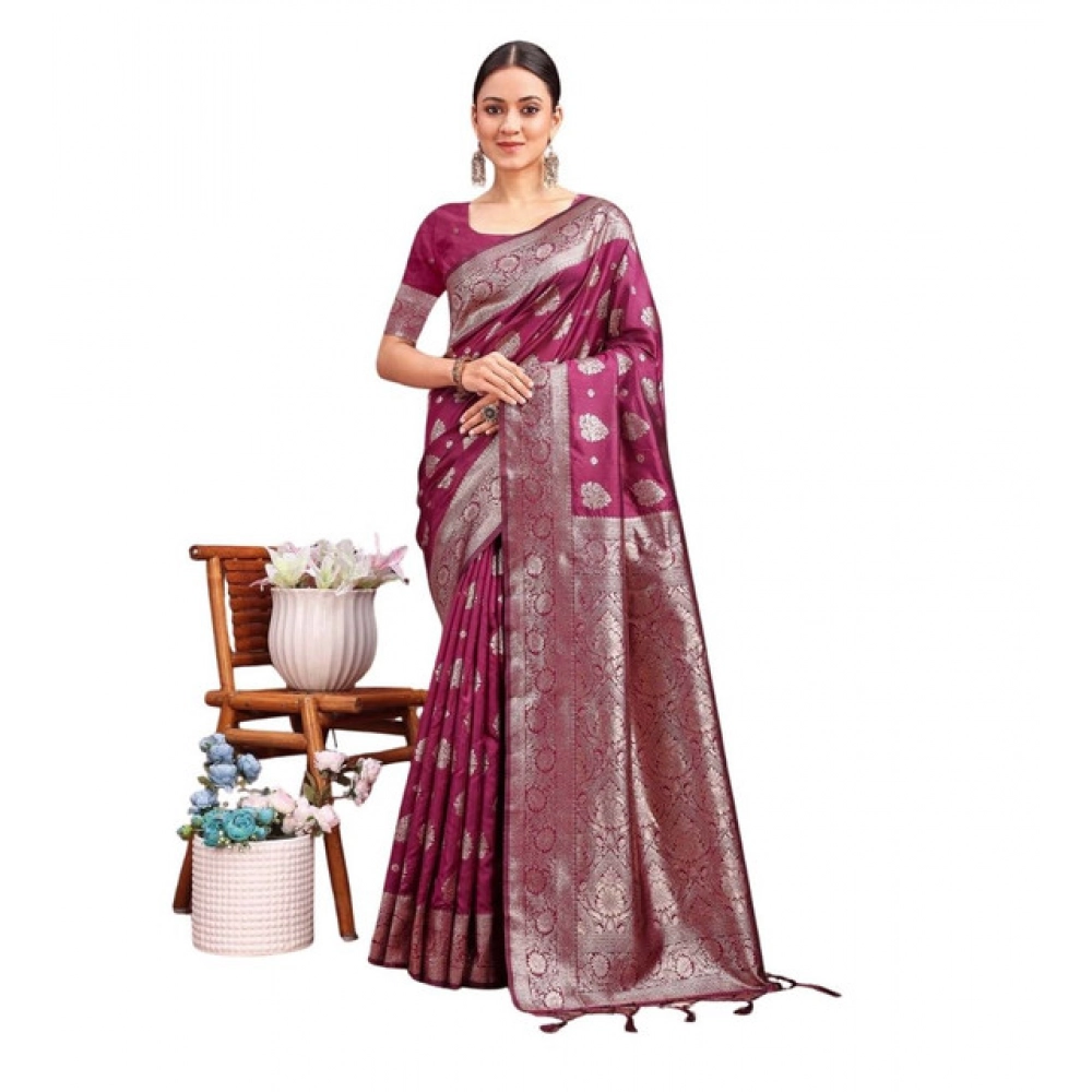 Women's Banarasi Silk Printed Saree with Blouse – Purple