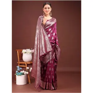 Women's Banarasi Silk Printed Saree with Blouse – Purple