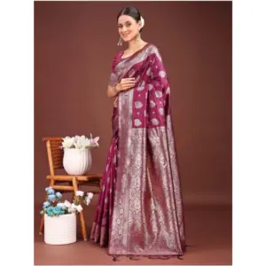 Women's Banarasi Silk Printed Saree with Blouse – Purple