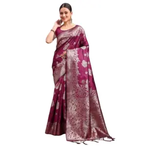 Women's Banarasi Silk Printed Saree with Blouse – Purple