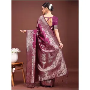 Women's Banarasi Silk Printed Saree with Blouse – Purple