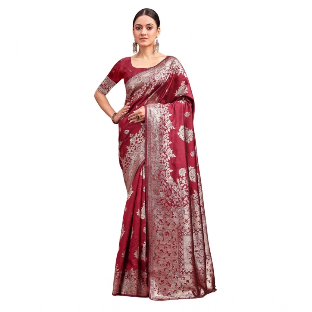 Women's Banarasi Silk Printed Saree with Blouse – Maroon