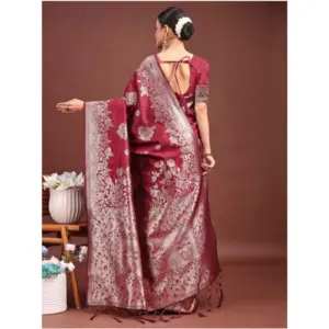 Women's Banarasi Silk Printed Saree with Blouse – Maroon
