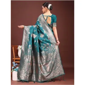 Women's Banarasi Silk Printed Saree with Blouse – Sea Green