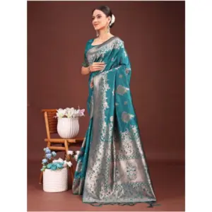 Women's Banarasi Silk Printed Saree with Blouse – Sea Green